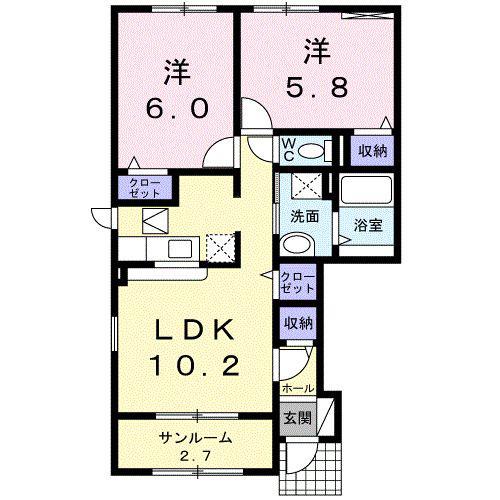 グロワールパレスA(2LDK/1階)の間取り写真