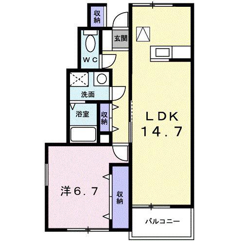 サンパティ砺波A(1LDK/1階)の間取り写真