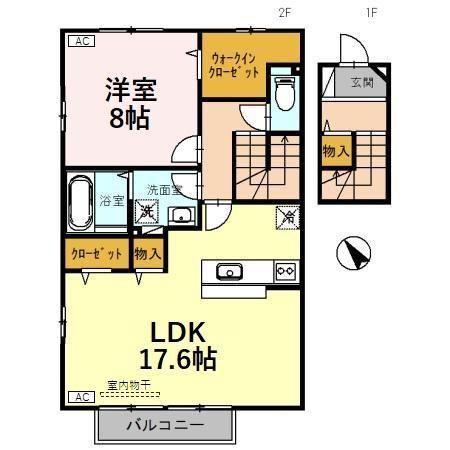 リビングタウン松若町A棟(1LDK/2階)の間取り写真
