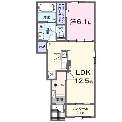 富山地鉄富山市内線 トヨタモビリティ富山Ｇスクエア五福前駅 徒歩23分 2階建 築2年(1LDK/1階)の間取り写真