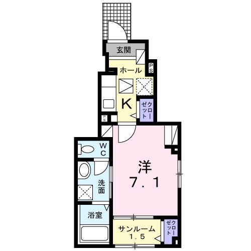 富山地鉄富山市内線 堀川小泉駅 徒歩5分 3階建 築4年(1K/1階)の間取り写真