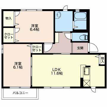 ユーフォリア駅南(2LDK/2階)の間取り写真
