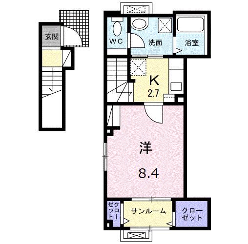 北陸新幹線 新高岡駅 徒歩16分 3階建 築3年(1K/2階)の間取り写真