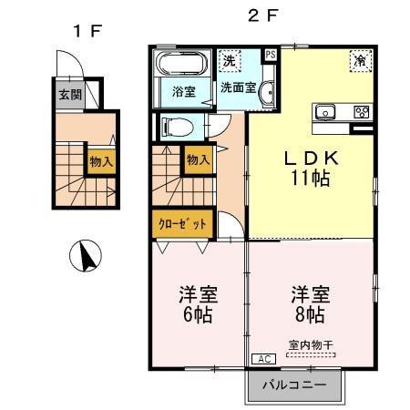 万葉線 旭ケ丘駅(富山) 徒歩20分 2階建 築14年(2LDK/2階)の間取り写真
