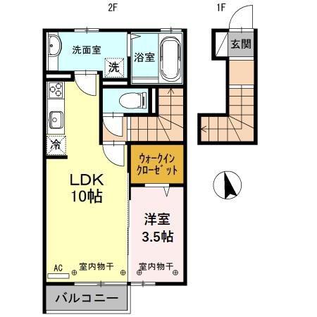 富山地鉄不二越上滝 上堀駅 徒歩29分 2階建 築10年(1LDK/2階)の間取り写真