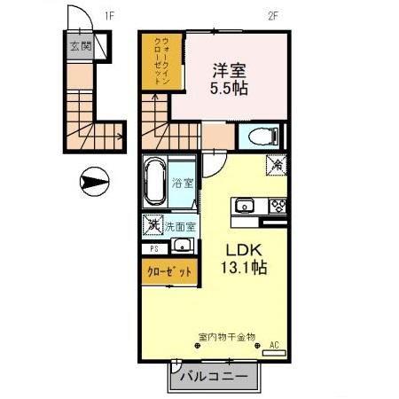富山地鉄富山市内線 西中野駅 徒歩19分 2階建 築4年(1LDK/2階)の間取り写真