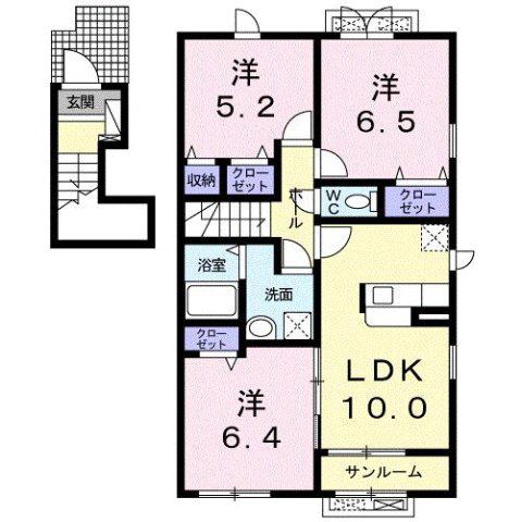 シェル・トゥールB(3LDK/2階)の間取り写真