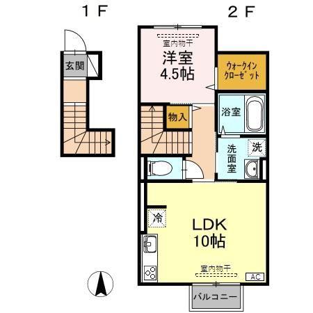 D-ROOMウィル(1LDK/2階)の間取り写真