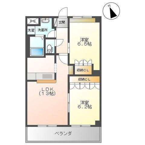 富山地鉄不二越上滝 南富山駅 徒歩11分 3階建 築17年(2LDK/3階)の間取り写真