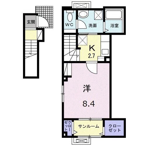 あいの風とやま鉄道 高岡駅 徒歩6分 3階建 築4年(1K/2階)の間取り写真