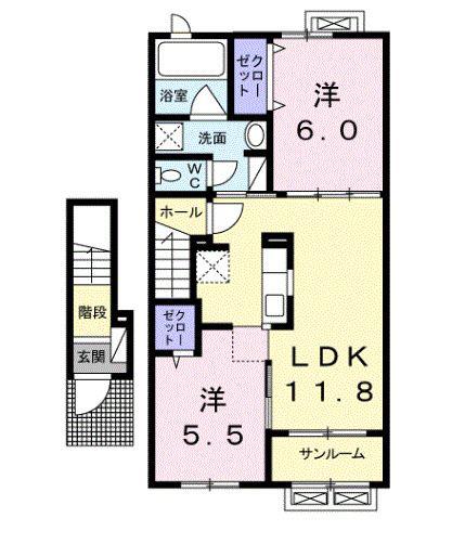 メゾン・ハピネスA(2LDK/2階)の間取り写真