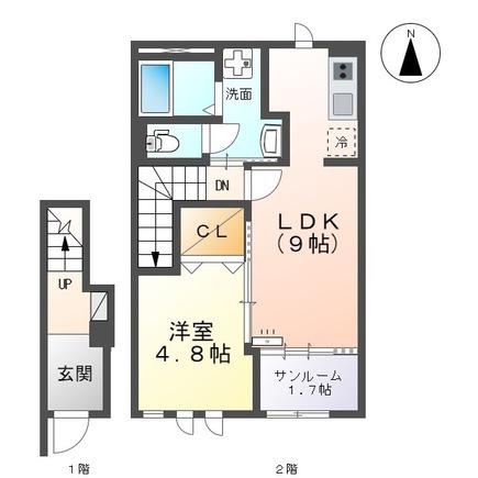 富山地鉄本線 越中荏原駅 徒歩9分 2階建 築3年(1LDK/2階)の間取り写真