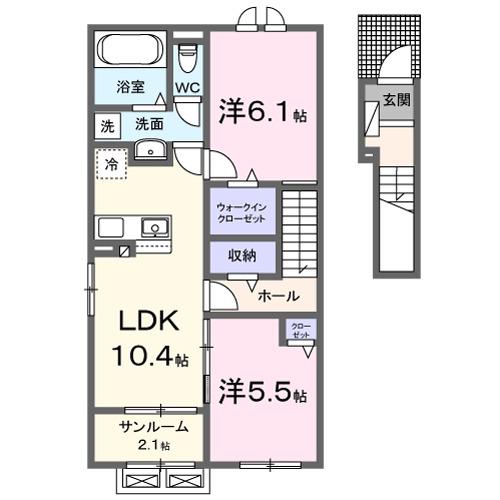 富山地鉄不二越上滝 栄町駅(富山) 徒歩13分 2階建 築2年(2LDK/2階)の間取り写真