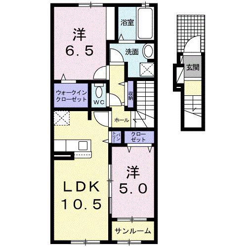 富山地鉄本線 越中荏原駅 徒歩36分 2階建 築6年(2LDK/2階)の間取り写真
