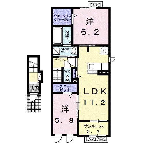 富山地鉄富山港線 競輪場前駅(富山) 徒歩4分 2階建 築6年(2LDK/2階)の間取り写真