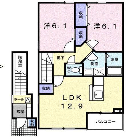 ベルフォールⅡB(2LDK/2階)の間取り写真