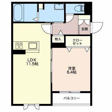 富山地鉄富山港線 奥田中学校前駅 徒歩6分 2階建 築8年(1LDK/1階)の間取り写真