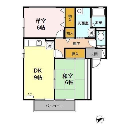 ブライダルハイツ戸出B(2DK/1階)の間取り写真