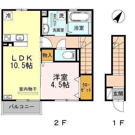 リアンA棟(1LDK/2階)の間取り写真