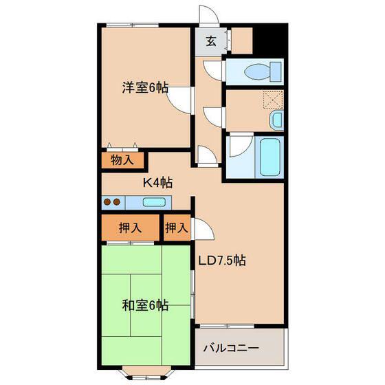 ラ・ビスタ駅南(2LDK/3階)の間取り写真