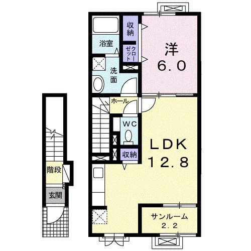 富山地鉄不二越上滝 小杉駅(地鉄) 徒歩3分 2階建 築10年(1LDK/2階)の間取り写真