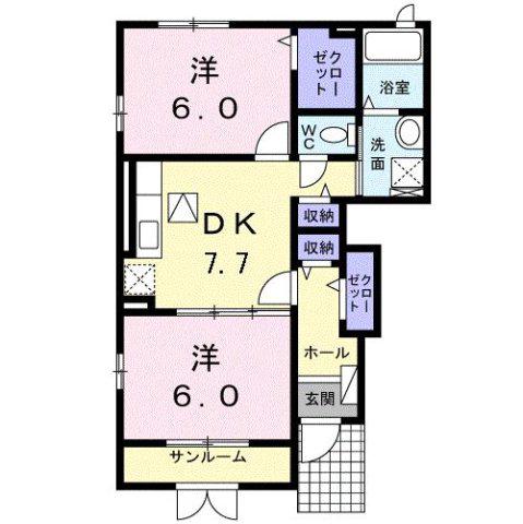 富山地鉄富山港線 下奥井駅 徒歩6分 2階建 築17年(2DK/1階)の間取り写真