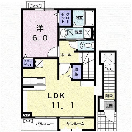 ドレッセ Ⅰ(1LDK/2階)の間取り写真