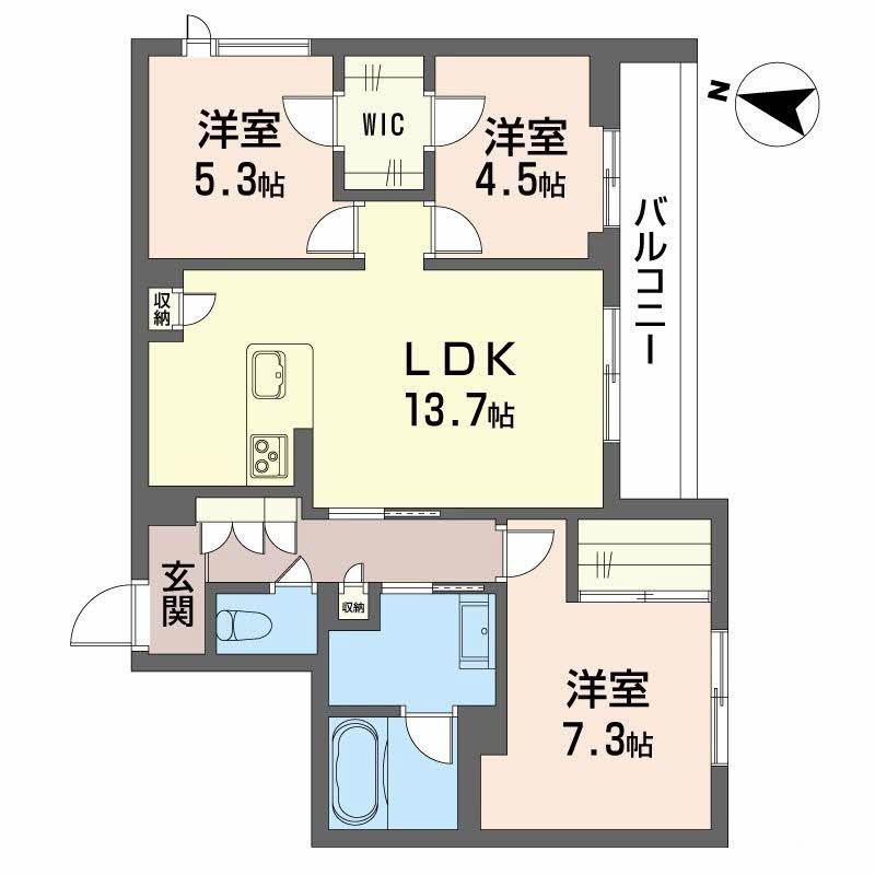 富山地鉄富山市内線 広貫堂前駅 徒歩10分 3階建 新築(3LDK/2階)の間取り写真