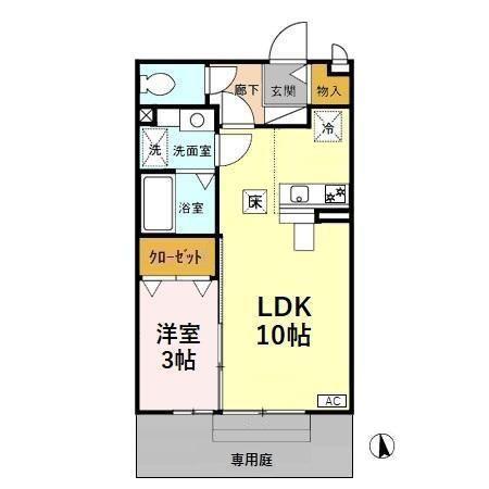ソレイユ ルヴァンC棟(1LDK/1階)の間取り写真