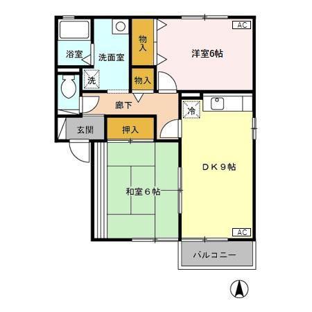 ブライダルハイツ戸出A(2DK/1階)の間取り写真