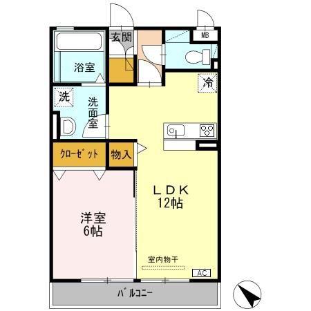 富山地鉄富山港線 インテック本社前駅 徒歩6分 3階建 築16年(1LDK/2階)の間取り写真