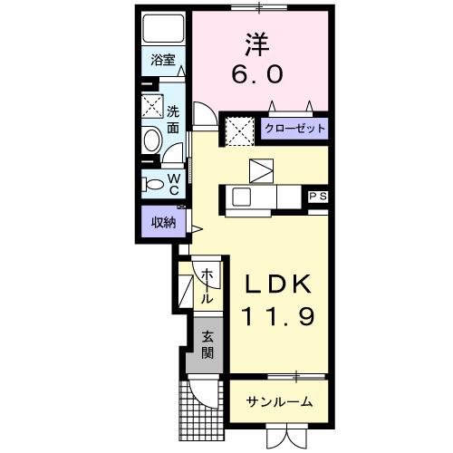 メビウス(1LDK/1階)の間取り写真