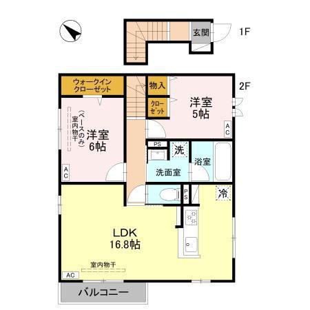 富山地鉄富山市内線 大町駅(富山) 徒歩15分 2階建 新築(2LDK/2階)の間取り写真