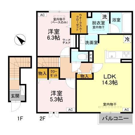 富山地鉄富山市内線 大町駅(富山) 徒歩14分 2階建 新築(2LDK/2階)の間取り写真