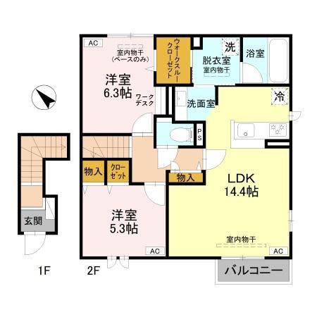富山地鉄富山市内線 大町駅(富山) 徒歩14分 2階建 新築(2LDK/2階)の間取り写真