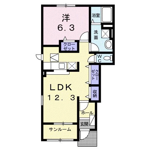 ウェルネスⅤ(1LDK/1階)の間取り写真