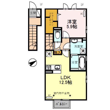 富山地鉄富山港線 蓮町駅(馬場記念公園前) 徒歩7分 2階建 築9年(1LDK/2階)の間取り写真