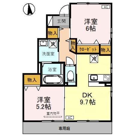 富山地鉄不二越上滝 南富山駅 徒歩54分 2階建 築21年(2DK/1階)の間取り写真