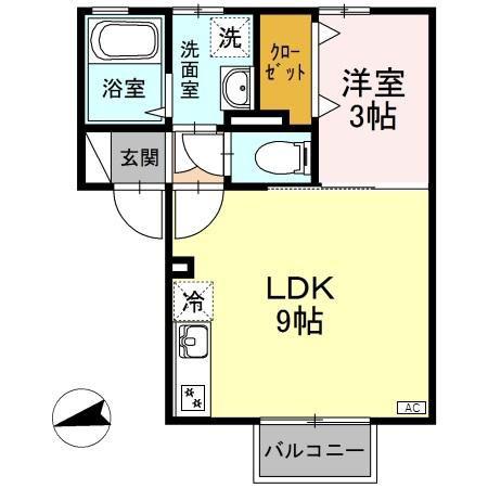 富山地鉄富山港線 越中中島駅 徒歩13分 2階建 築20年(1LDK/1階)の間取り写真