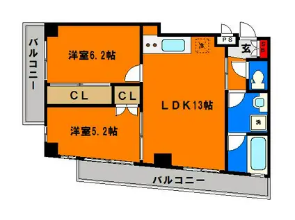 プレジール弁天(2LDK/2階)の間取り写真