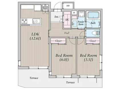 CLIVIA市川真間(2LDK/1階)の間取り写真