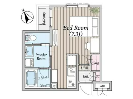 TERRACE CLIVIA 南八幡(1K/1階)の間取り写真