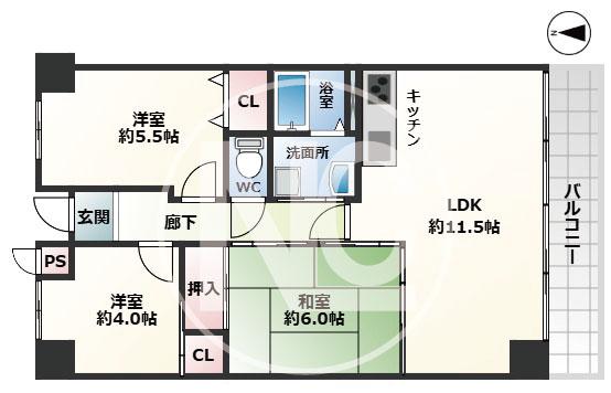メディシオン鶴見(3LDK/2階)の間取り写真