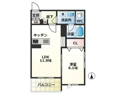 クロス・ロード豊中(1LDK/2階)の間取り写真