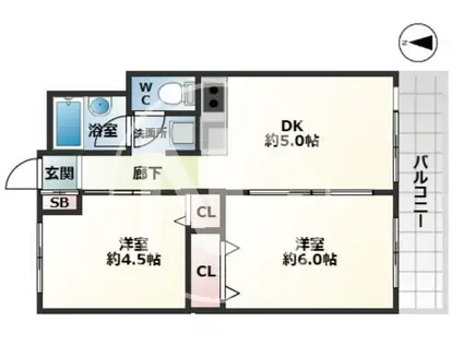 777ハイツ(2DK/6階)の間取り写真