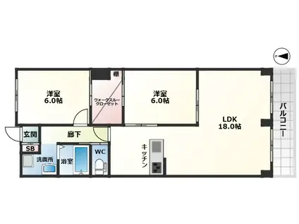 URESIDENCE緑地公園(2LDK/3階)の間取り写真