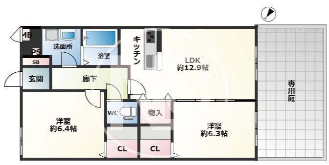 リーブソレイユ(2LDK/1階)の間取り写真
