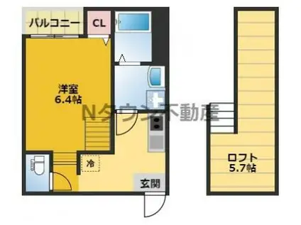 ロイヤルクレスト天塚町(1K/2階)の間取り写真