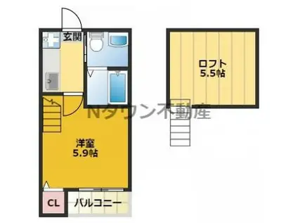 エスポワール本陣(1K/2階)の間取り写真