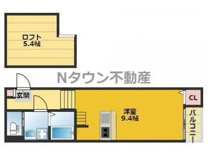 クリークコート(1K/2階)の間取り写真
